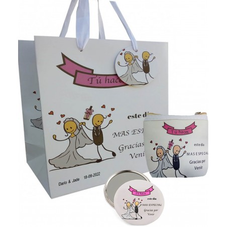 Set cadeau de mariage porte-monnaie miroir et sac personnalisé