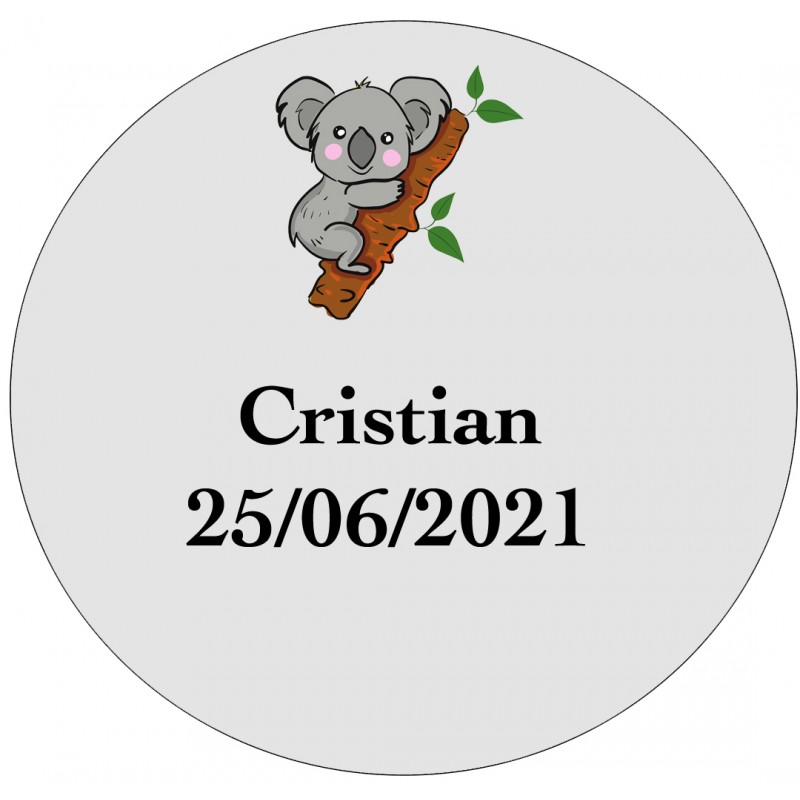 Autocollant koala transparent personnalisé avec nom et date