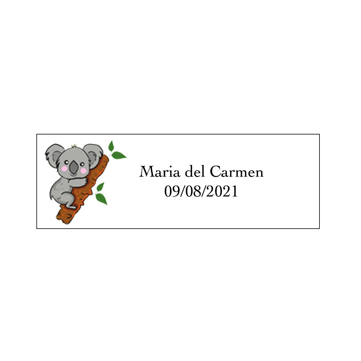 Autocollant koala rectangulaire personnalisé avec nom et date