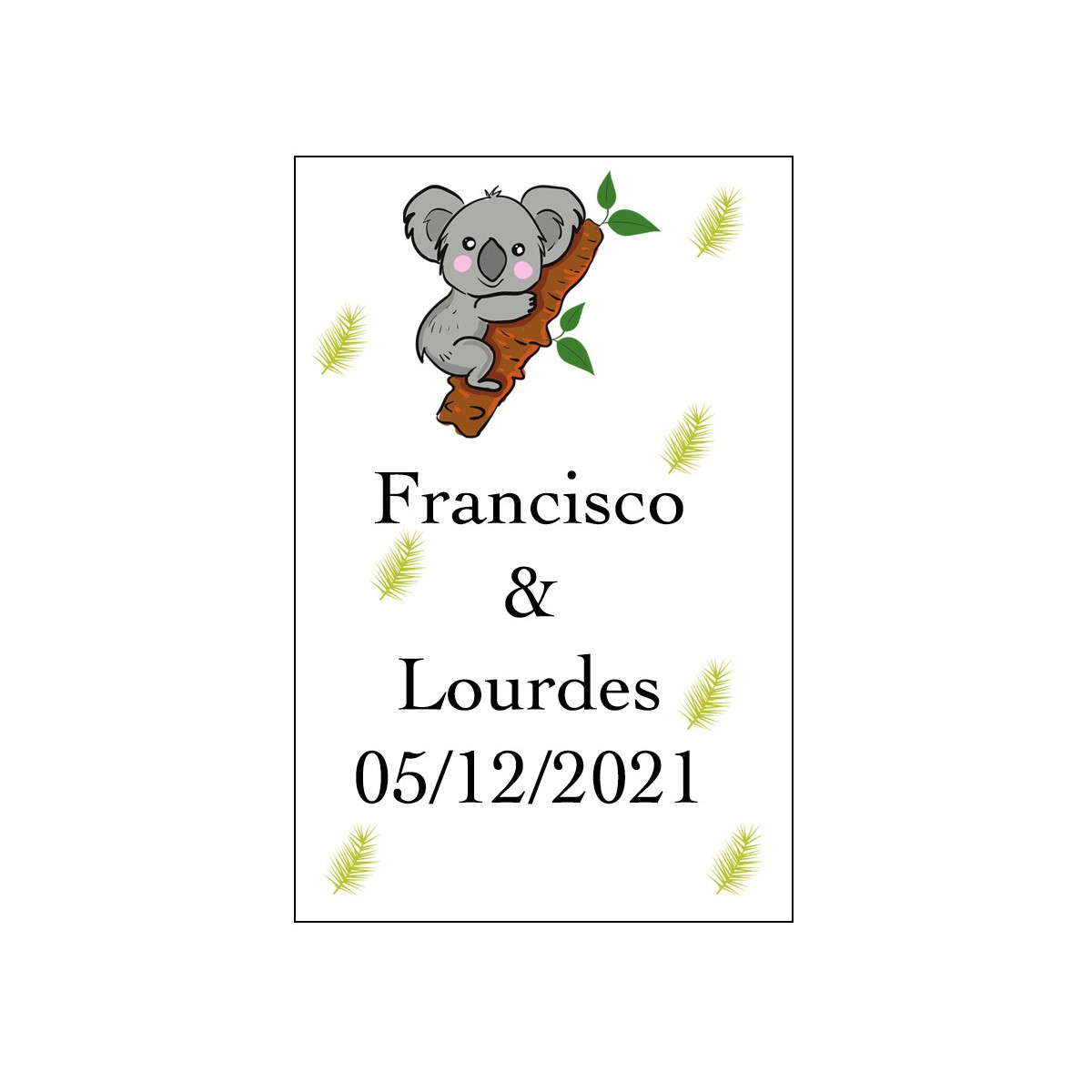 Autocollant koala grand personnalisé pour un mariage