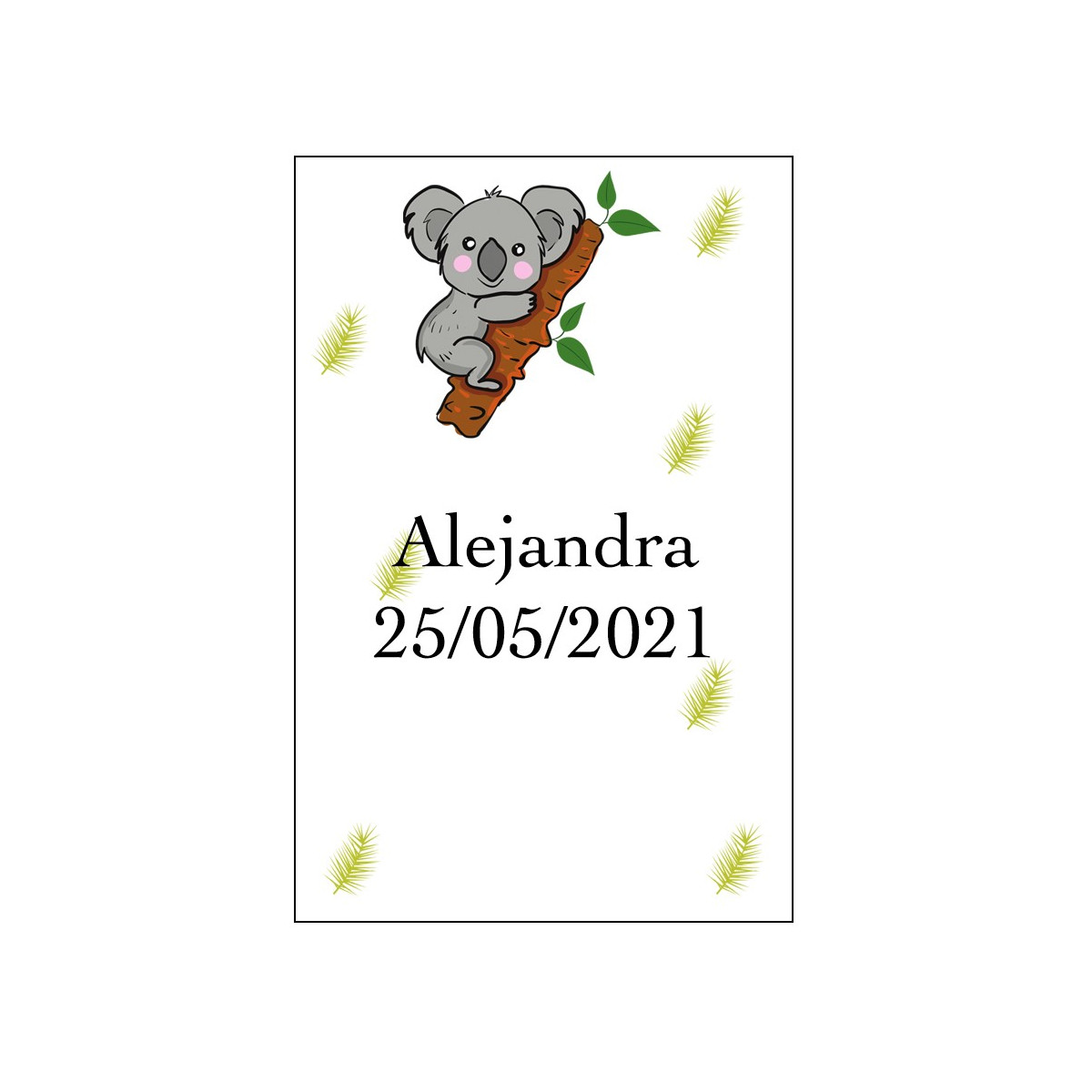 Autocollant koala personnalisé avec nom et date