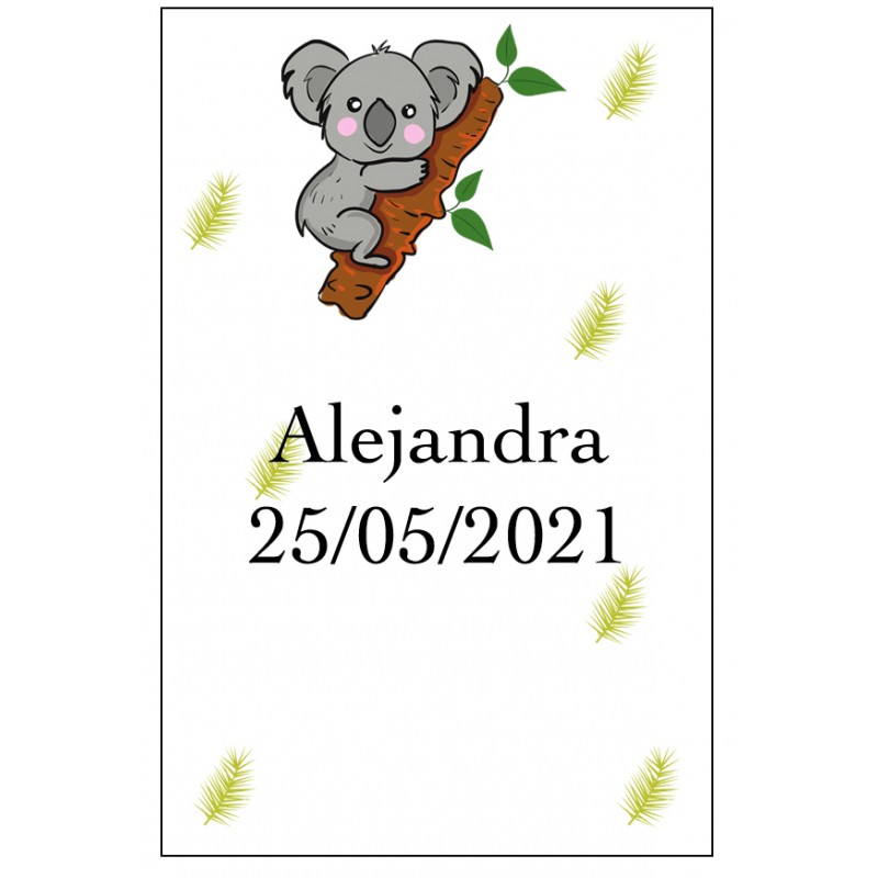 Autocollant koala personnalisé avec nom et date