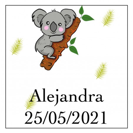 Sticker koala carré à personnaliser avec nom et date