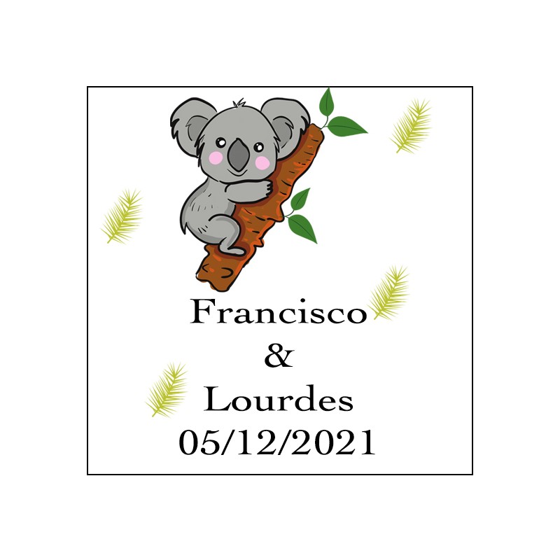 Autocollant carré koala personnalisé pour mariage