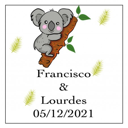 Autocollant carré koala personnalisé pour mariage