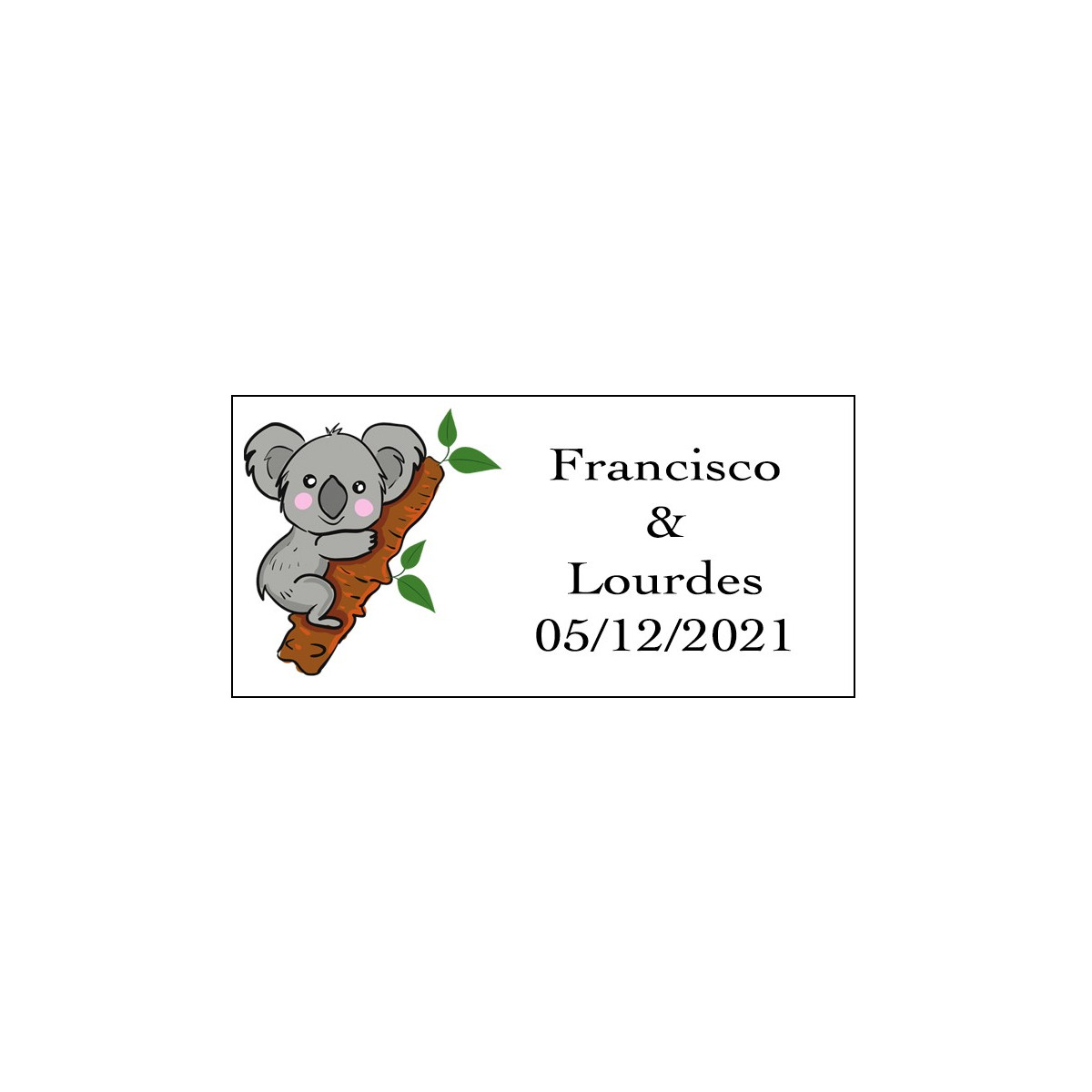 Autocollant koala rectangulaire personnalisé pour les mariages