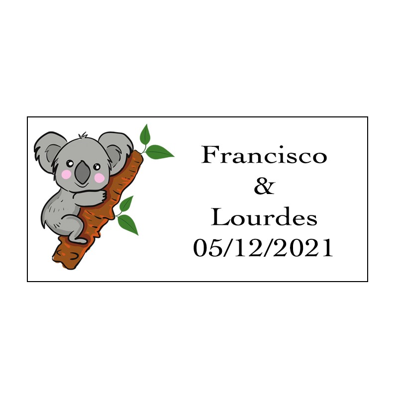 Autocollant koala rectangulaire personnalisé pour les mariages