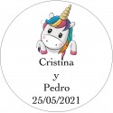 Sticker coeurs licorne mariage personnalisé blanc rond