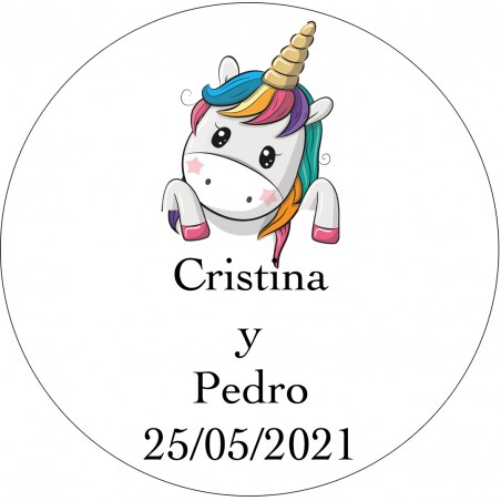 Sticker coeurs licorne mariage personnalisé blanc rond