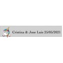 Sticker coeurs de licorne mariage personnalisé transparent rectangulaire