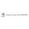 Autocollant licorne cœurs rectangulaire blanc personnalisé mariages