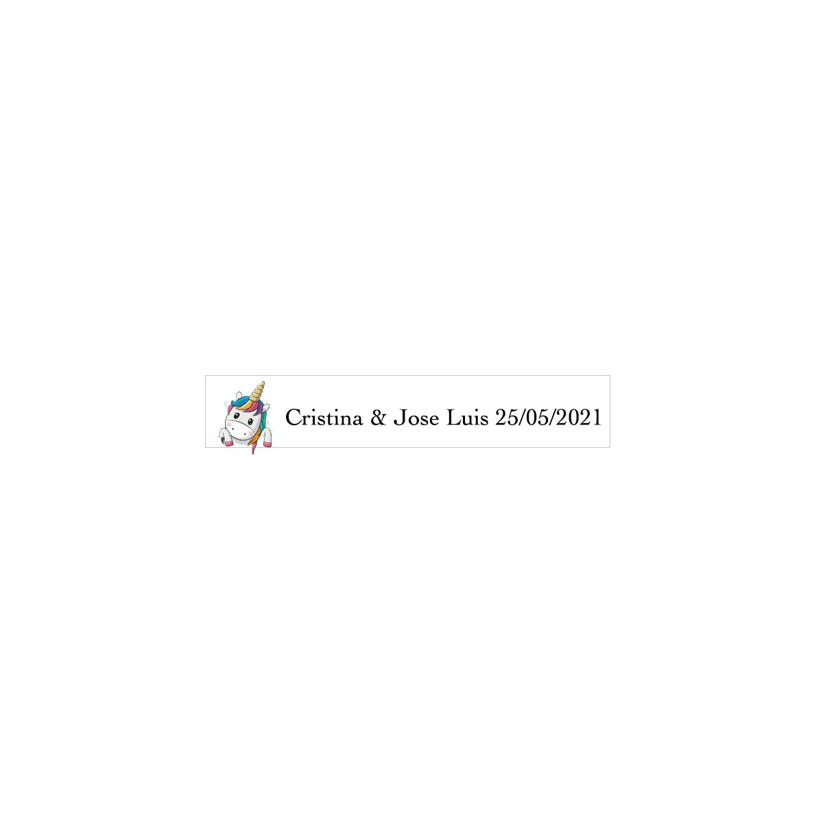 Autocollant licorne cœurs rectangulaire blanc personnalisé mariages
