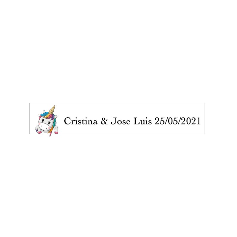 Autocollant licorne cœurs rectangulaire blanc personnalisé mariages