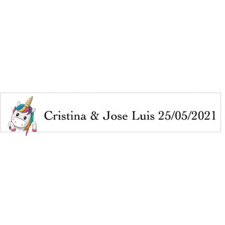 Autocollant licorne cœurs rectangulaire blanc personnalisé mariages