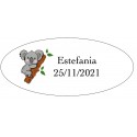 Autocollant koala ovale personnalisé avec nom et date