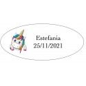 Sticker coeurs licorne ovale personnalisé avec nom et date