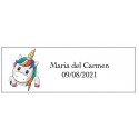 Autocollant licorne cœurs rectangulaire personnalisé avec nom et date