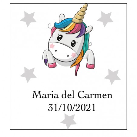 Sticker Coeurs Licorne, Carré Personnalisé Avec Nom Et Date