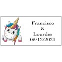 Adhésif licorne cœurs rectangulaire personnalisé pour les mariages