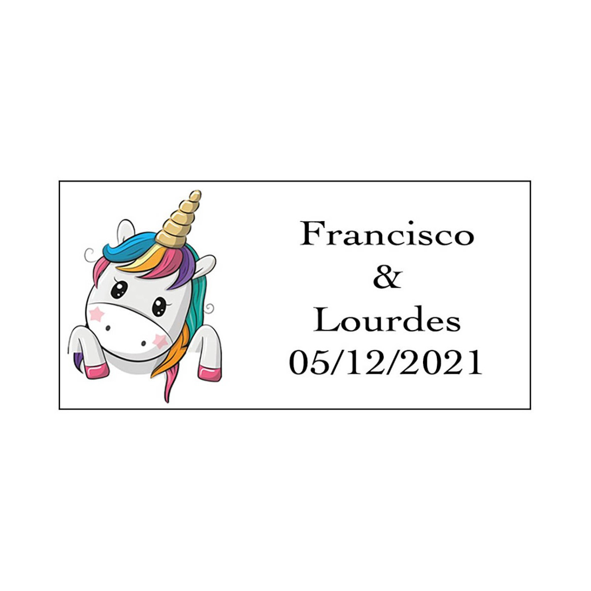 Adhésif licorne cœurs rectangulaire personnalisé pour les mariages