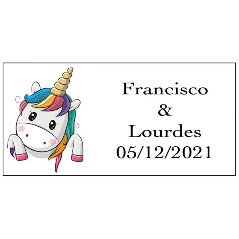 Adhésif licorne cœurs rectangulaire personnalisé pour les mariages