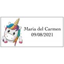 Sticker coeurs licorne rectangulaire personnalisé avec nom et date