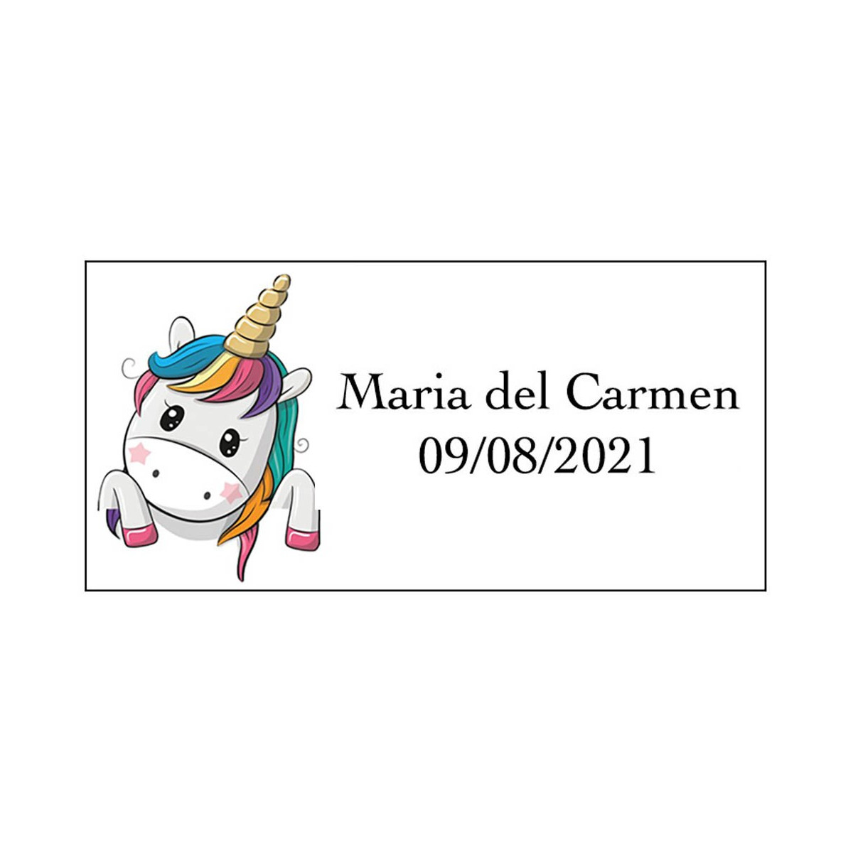 Sticker coeurs licorne rectangulaire personnalisé avec nom et date