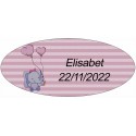 Sticker éléphant rose ovale personnalisé pour baptême