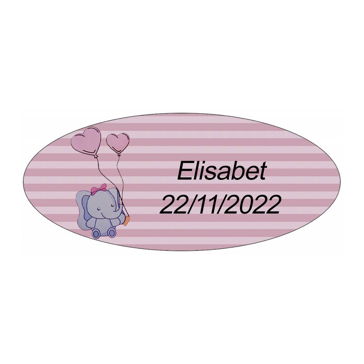Sticker éléphant rose ovale personnalisé pour baptême