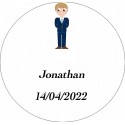 Sticker Garçon Communion, Rond Personnalisé