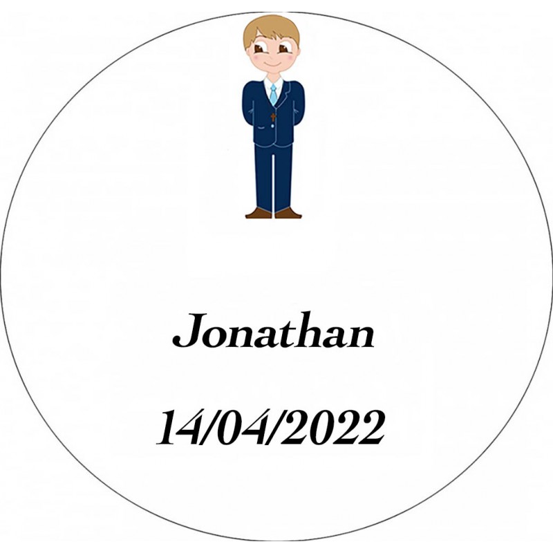 Sticker Garçon Communion, Rond Personnalisé Sticker Garçon Communion, Rond Personnalisé