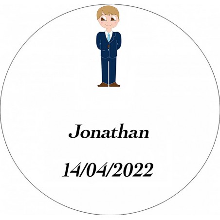 Sticker Garçon Communion, Rond Personnalisé