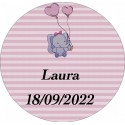 Sticker éléphant rose rond personnalisé pour le baptême