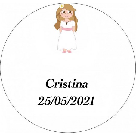 Sticker Fille De Communion, Rond Personnalisé