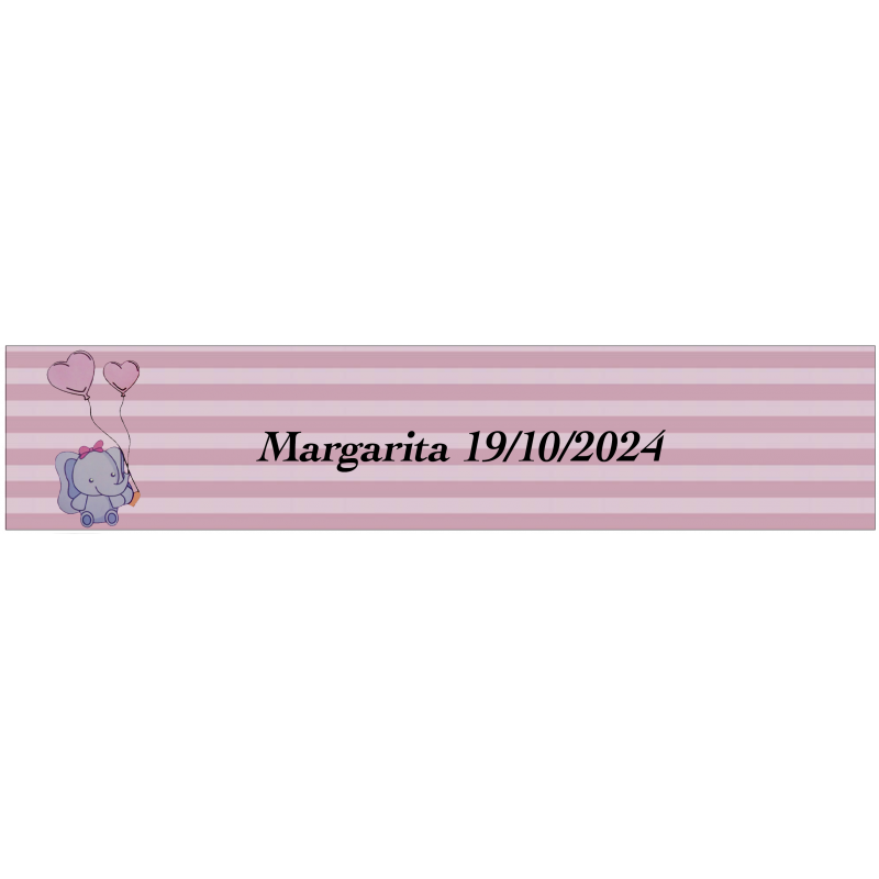 Sticker éléphant rose rectangulaire personnalisé pour baptême