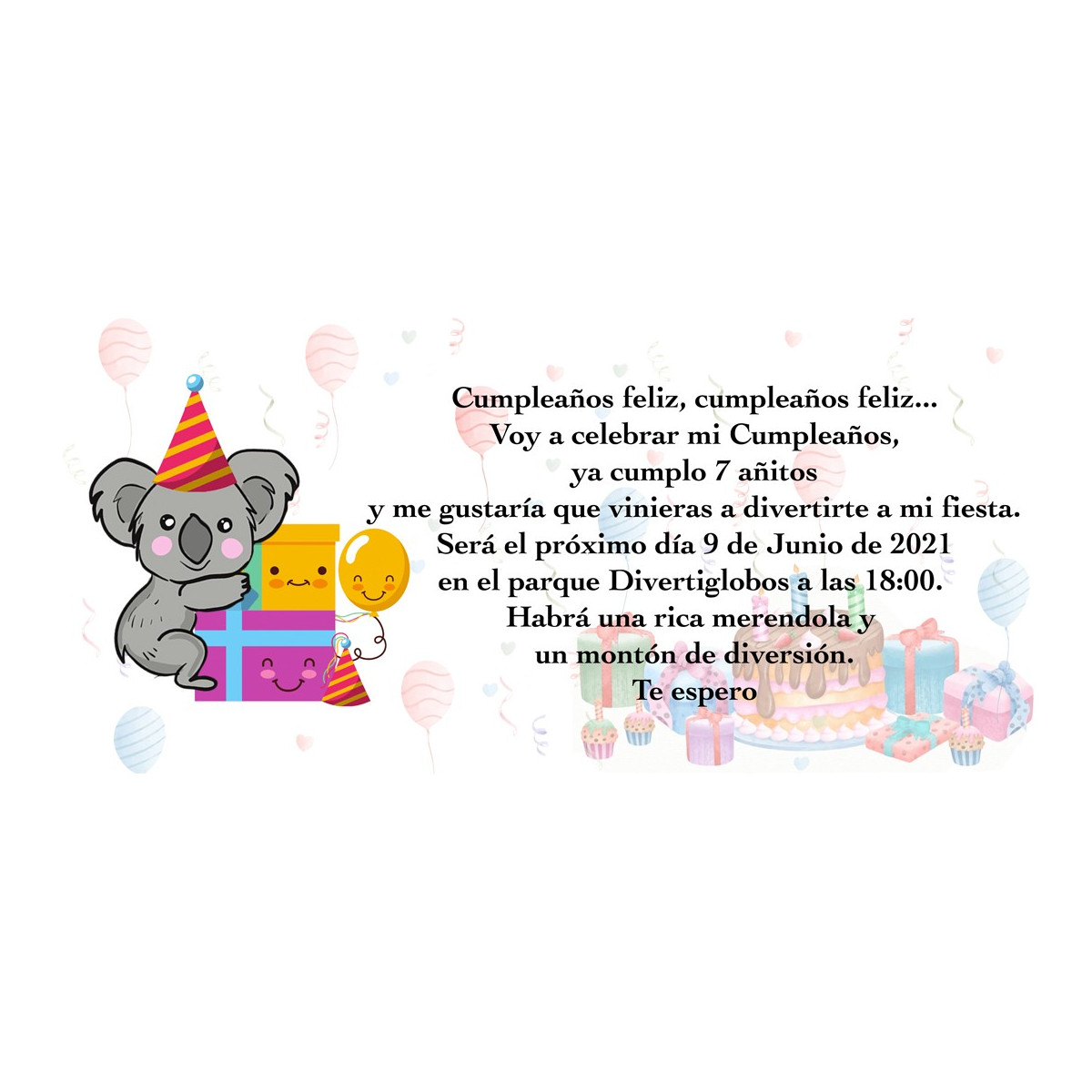 Invitation koala personnalisée pour anniversaire