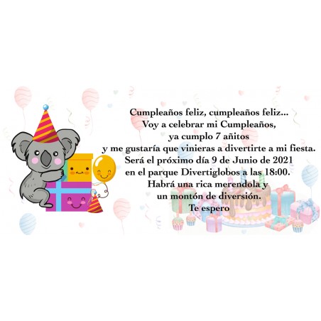 Invitation koala personnalisée pour anniversaire