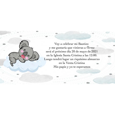 Invitations de baptême koala personnalisées