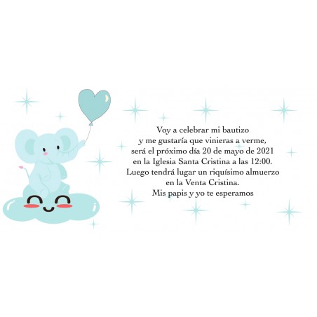Invitation D'éléphant Bleu, Personnalisée Pour Le Baptême