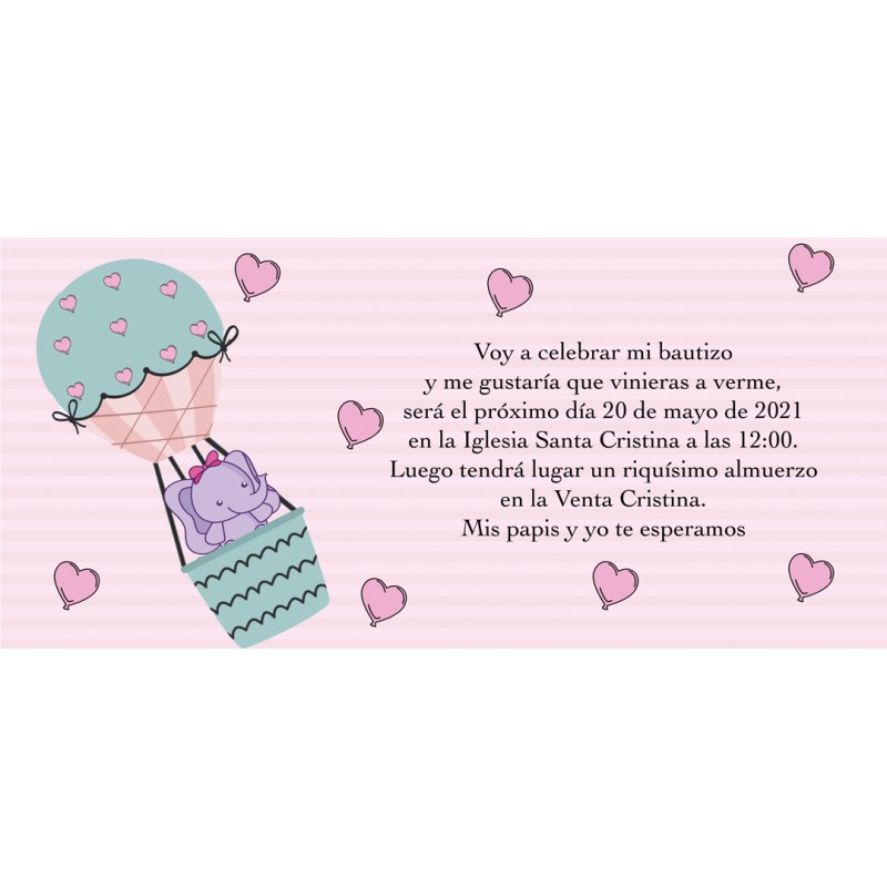 Invitation d éléphant rose personnalisée pour le baptême
