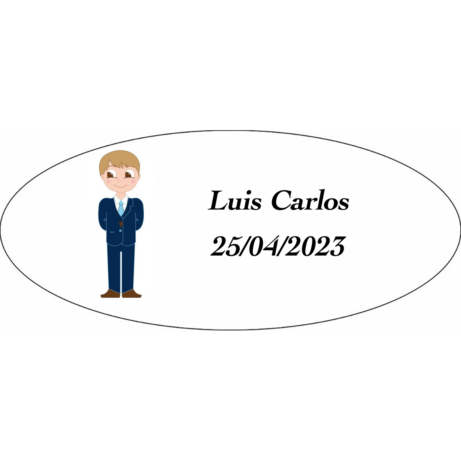 Sticker garçon communion ovale personnalisé