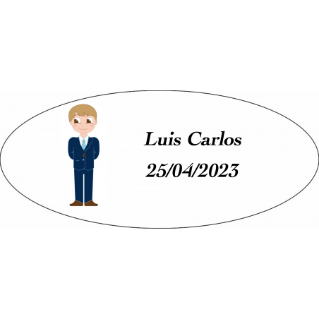 Sticker Garçon Communion, Ovale Personnalisé