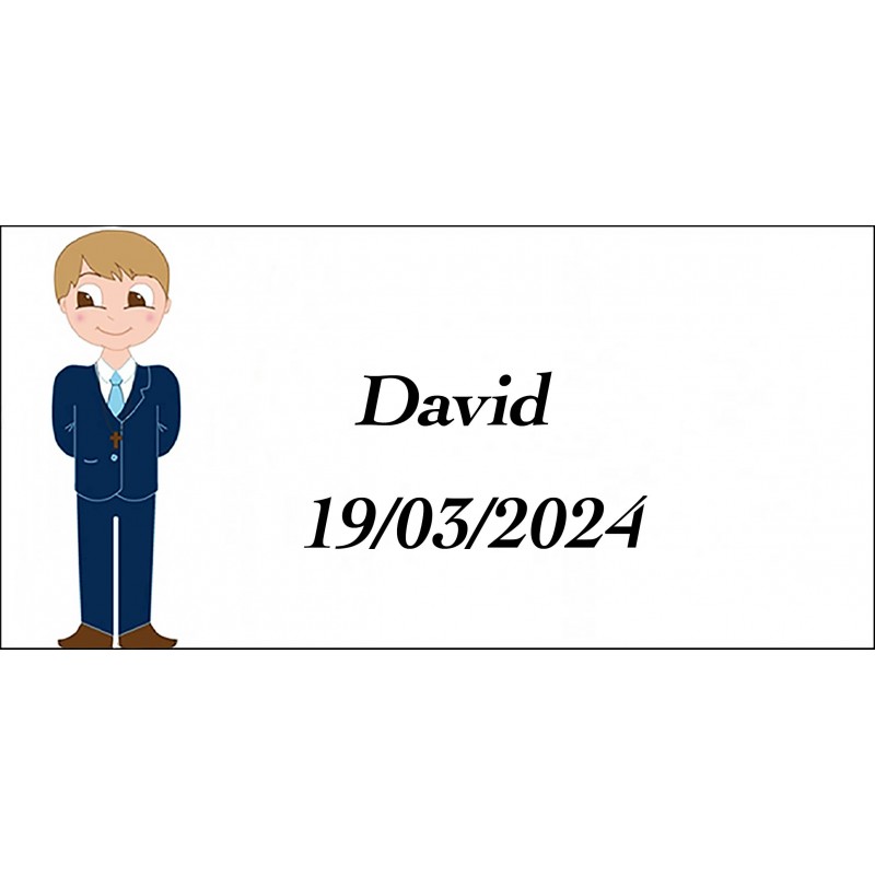 Sticker Garçon Communion, Rectangulaire Personnalisé Avec Prénom Et Date Sticker Garçon Communion, Rectangulaire Personnalisé Avec Prénom Et Date