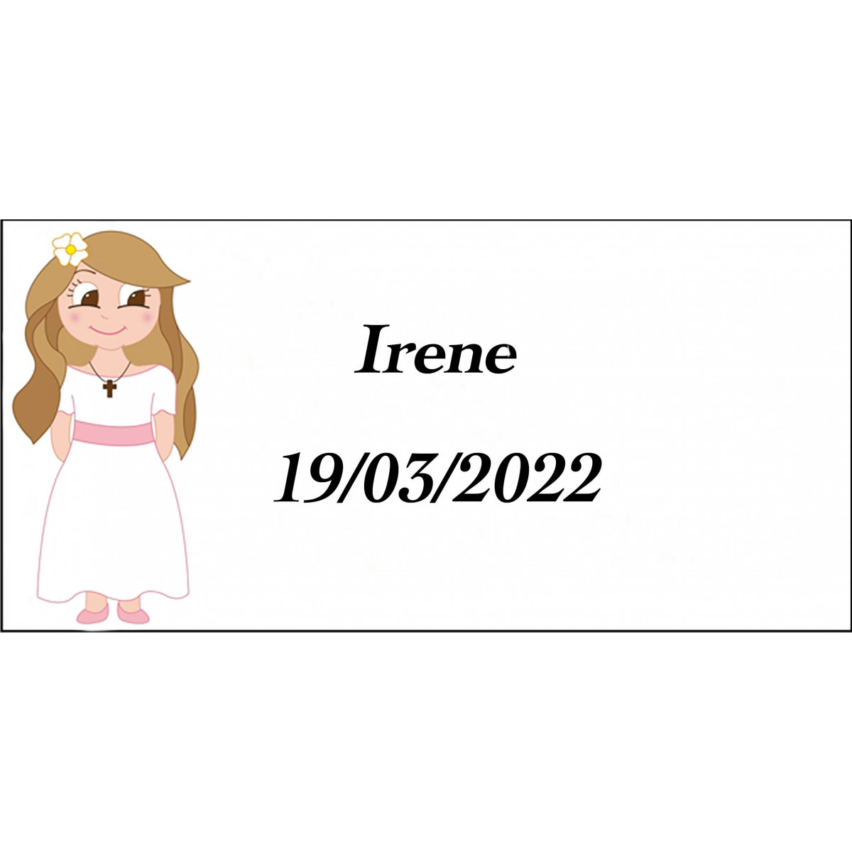 Adhésif de communion fille rectangulaire personnalisé avec nom et date