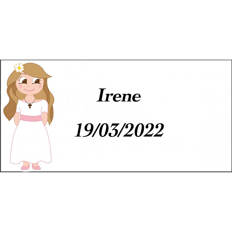 Sticker fille de communion rectangulaire personnalisé avec nom et date