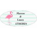 Autocollant flamant rose ovale personnalisé pour mariage