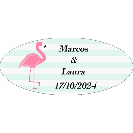 Sticker flamenco ovale personnalisé pour les mariages