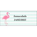 Autocollant flamant rose rectangulaire personnalisé pour nom et date