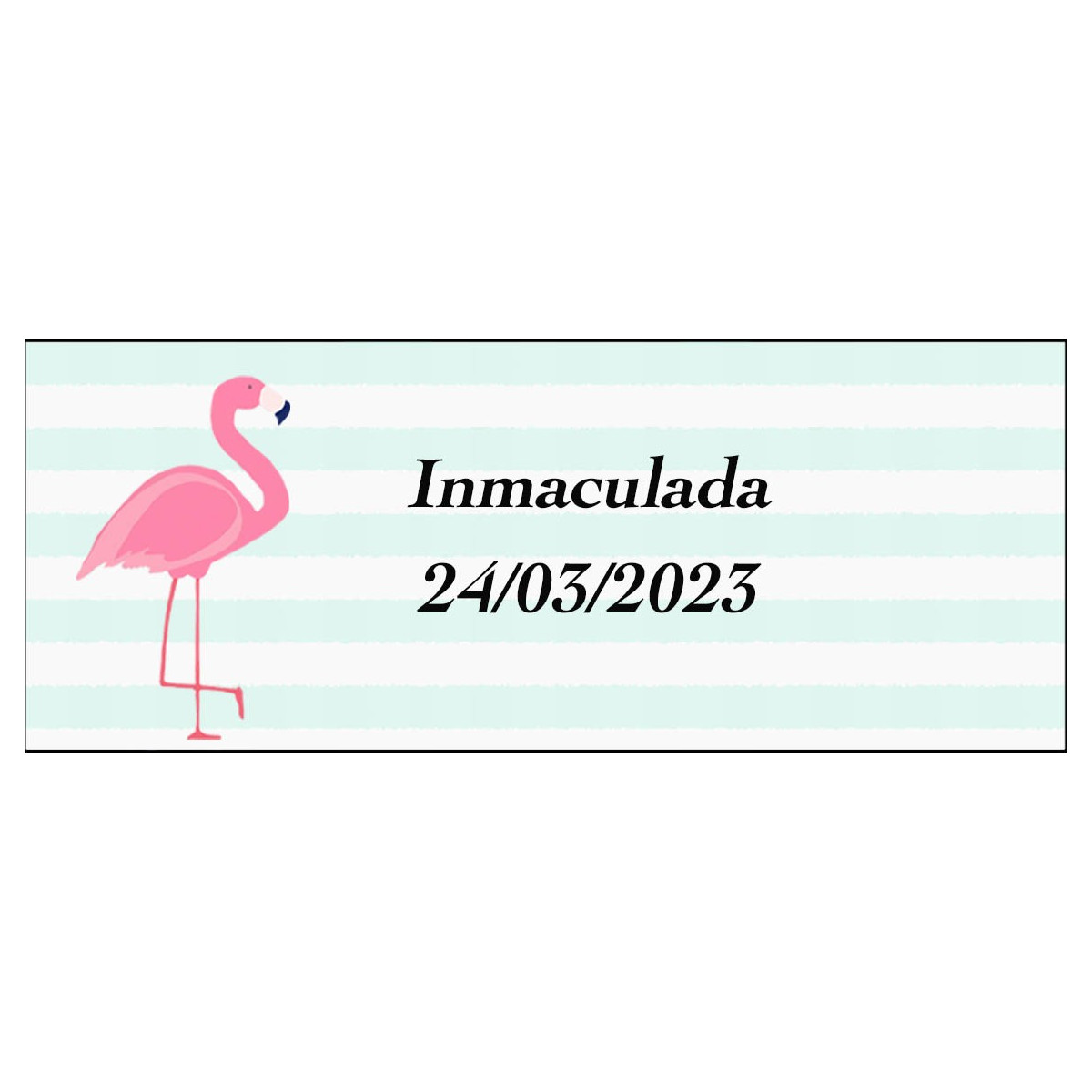Autocollant flamant rose rectangulaire personnalisé pour nom et date