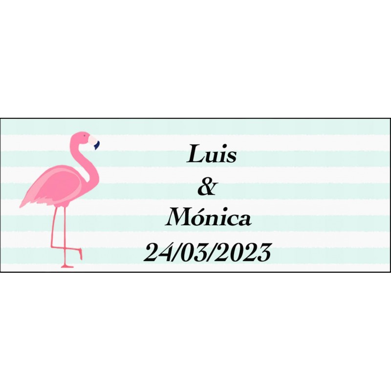 Autocollant flamant rose rectangulaire personnalisé pour mariage